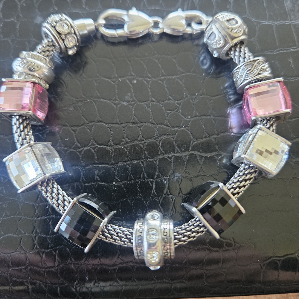 Brighton Silver Bracelet with Pink and Black Accents